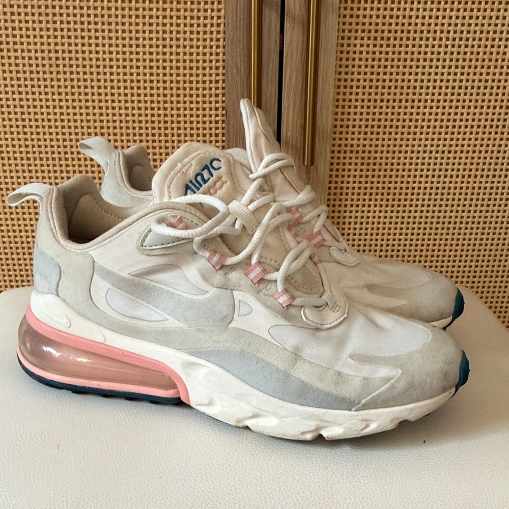 Nike Women’s Air Max 270 React Sneakers — White with Pink and Light Gray
